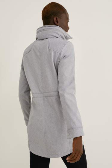 Dámské - Softshellová bunda s kapucí - světle šedá-žíhaná