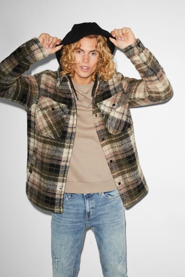 Men - CLOCKHOUSE - shirt jacket with hood - check - gray / brown