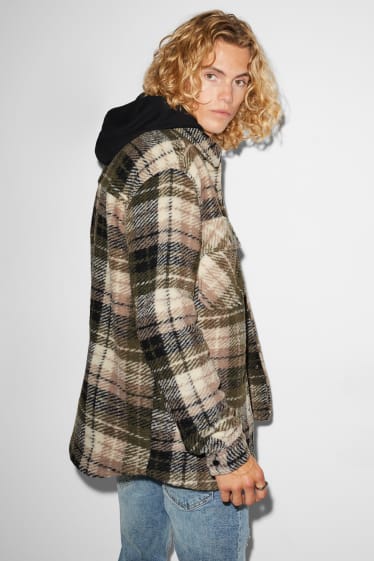 Men - CLOCKHOUSE - shirt jacket with hood - check - gray / brown