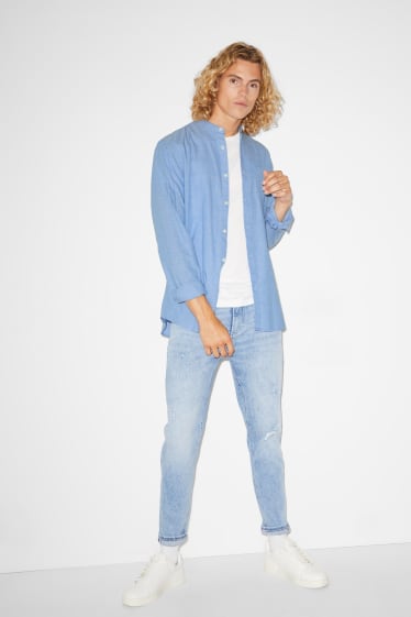 Uomo - CLOCKHOUSE - camicia - regular fit - colletto alla coreana - cotone biologico - azzurro