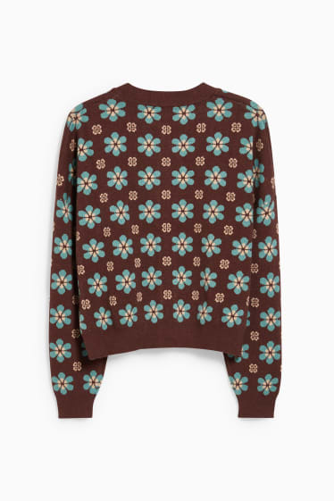 Damen - CLOCKHOUSE - Strickjacke - geblümt - dunkelbraun