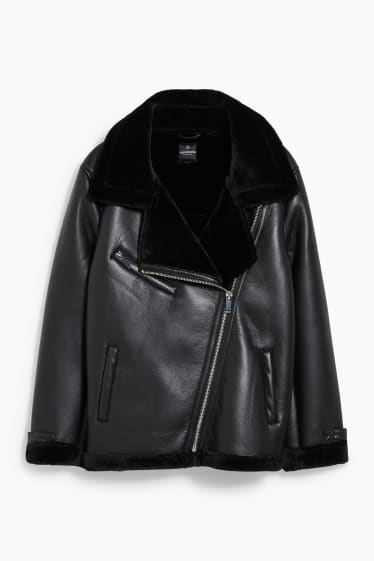 Dames - CLOCKHOUSE - bikerjack - imitatieleer - zwart