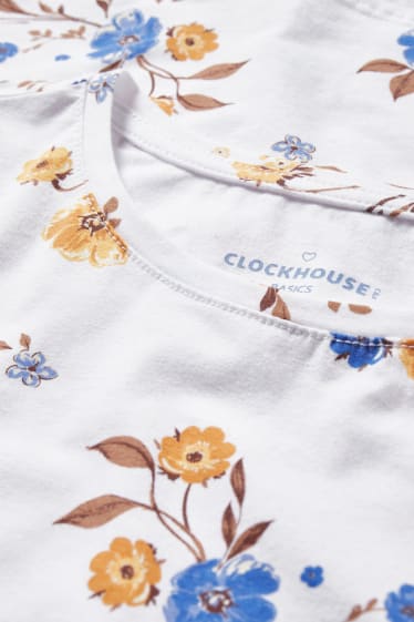 Nastolatki - CLOCKHOUSE - koszulka z długim rękawem - w kwiatki - biały