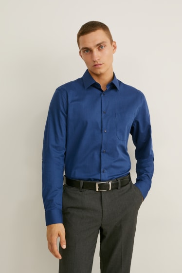 Uomo - Camicia business - regular fit - colletto all'italiana - maniche ultracorte - blu scuro