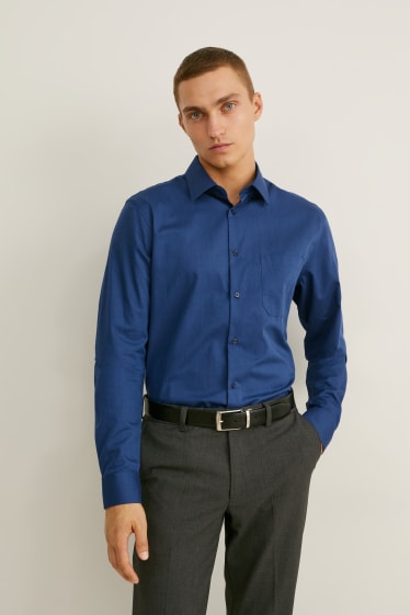 Hommes - Chemise de bureau - regular fit - col kent - manches ultracourtes - bleu foncé