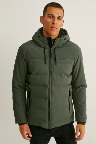 Men - Quilted jacket with hood - water-repellent - dark green