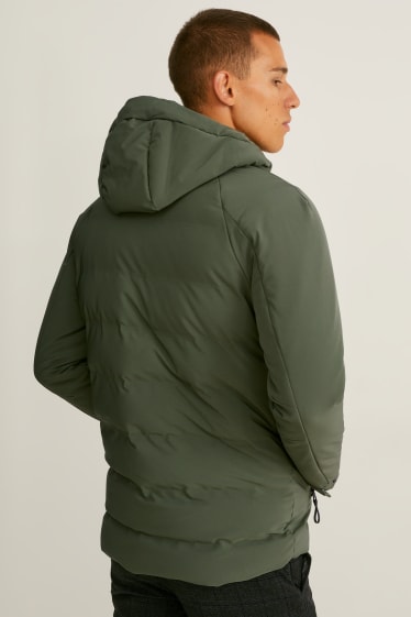 Men - Quilted jacket with hood - water-repellent - dark green