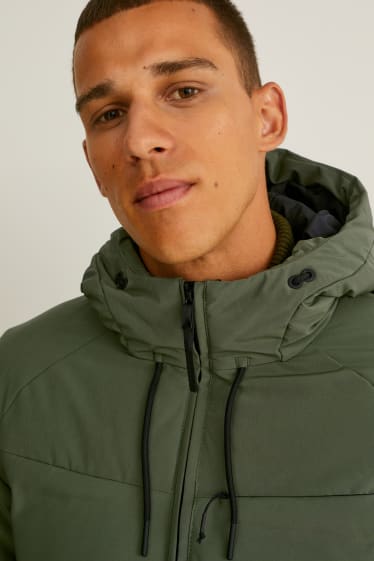 Men - Quilted jacket with hood - water-repellent - dark green