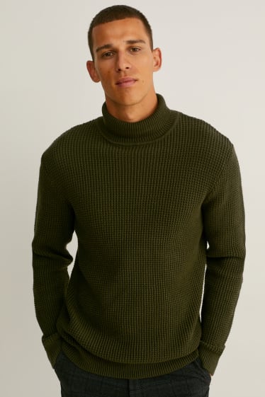 Men - Polo neck jumper - khaki