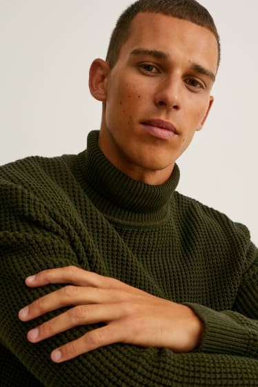 Men - Polo neck jumper - khaki