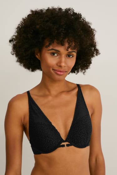 Women - Underwire bra - PLUNGE - push-up - padded - black