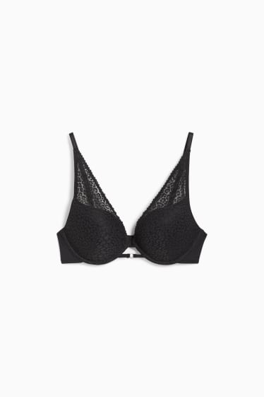 Women - Underwire bra - PLUNGE - push-up - padded - black