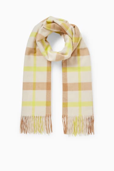Women - Fringed scarf - check - beige-melange