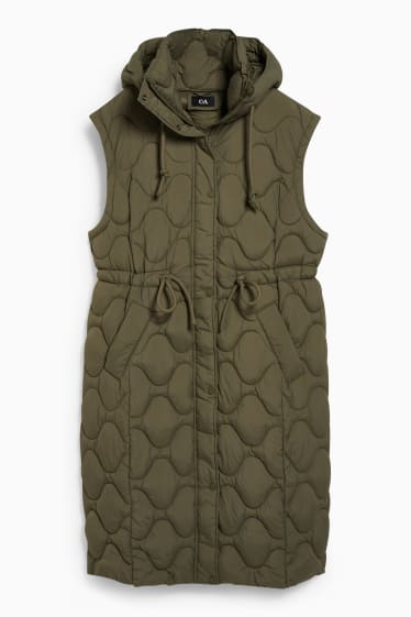 Women - Quilted gilet with hood - green