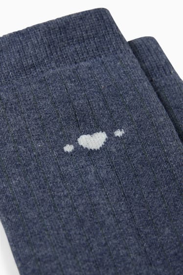 Mujer - Pack de 2 - calcetines antideslizantes con dibujo - corazón - azul jaspeado