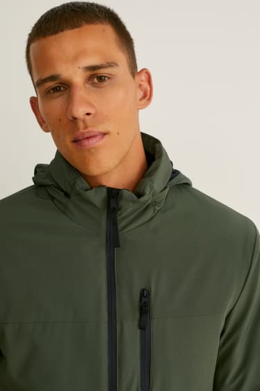 Men - Outdoor jacket with hood - water-repellent - green
