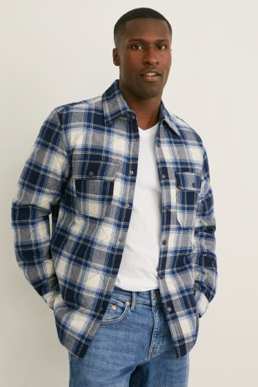 Men - Shirt jacket - check - dark blue / white