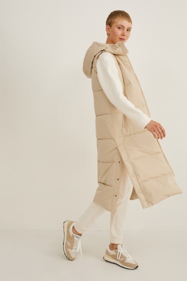 Dames - Gewatteerd vest met capuchon - beige