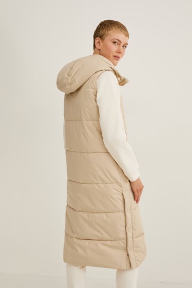 Dames - Gewatteerd vest met capuchon - beige