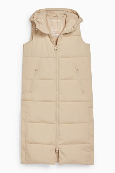 Dames - Gewatteerd vest met capuchon - beige