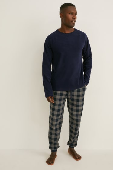 Herren - Fleece-Pyjama - dunkelblau / grau