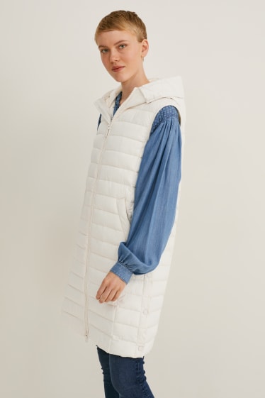 Women - Quilted gilet with hood - creme