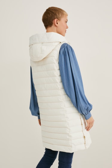 Women - Quilted gilet with hood - creme