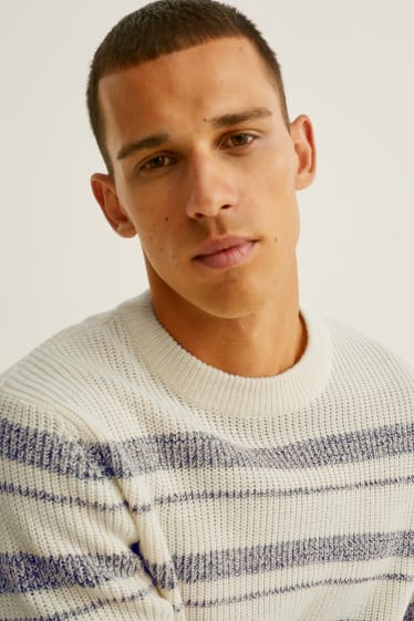 Mężczyźni - Sweter - w paski - niebieski / kremowy