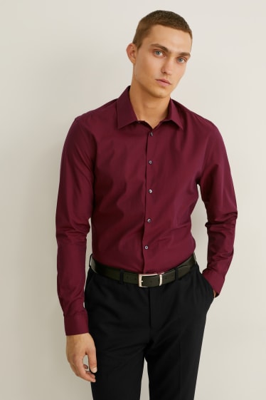 Uomo - Camicia business - slim fit - colletto all’italiana - facile da stirare - bordeaux