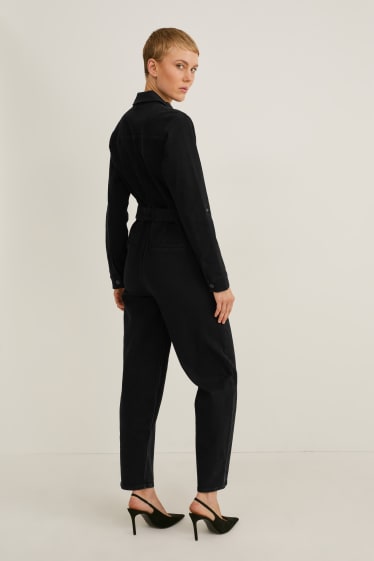 Dames - Denim jumpsuit - zwart