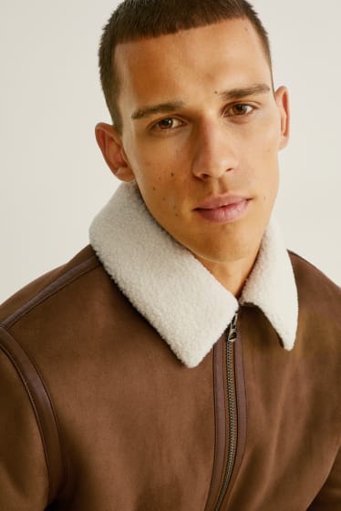 Men - Biker jacket - faux suede - dark brown