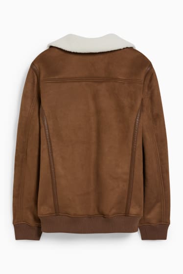 Men - Biker jacket - faux suede - dark brown