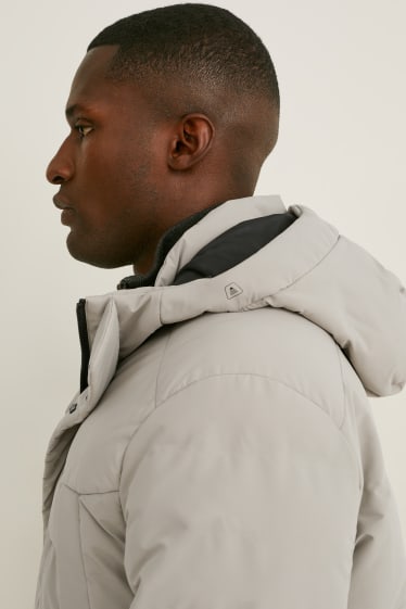 Men - Quilted jacket with hood - gray