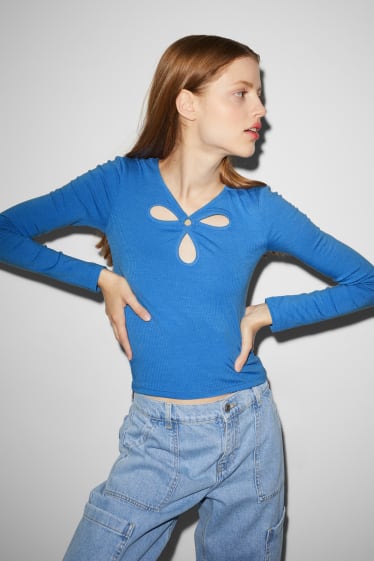 Damen - CLOCKHOUSE - Crop Langarmshirt - blau