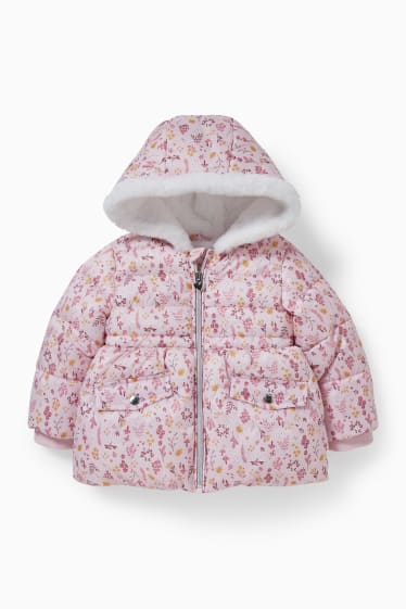 Miminka - Prošívaná bunda s kapucí pro miminka - s květinovým vzorem - růžová