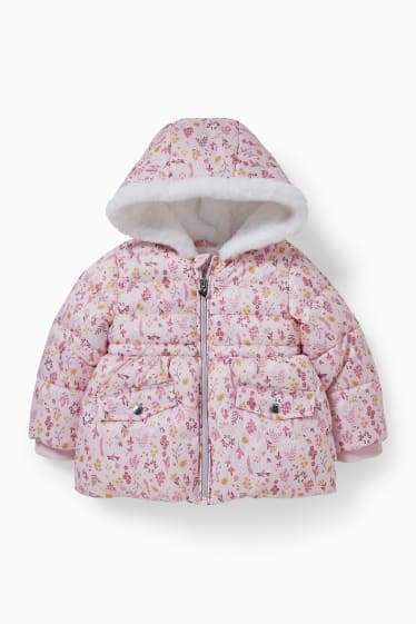 Babys - Baby-Steppjacke mit Kapuze - geblümt - rosa