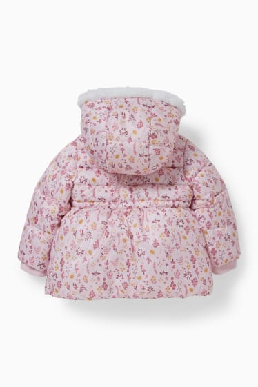 Miminka - Prošívaná bunda s kapucí pro miminka - s květinovým vzorem - růžová