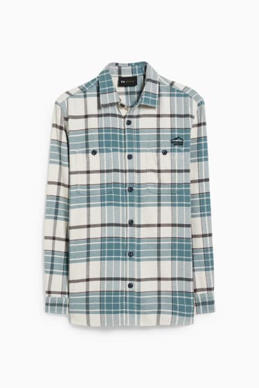 Men - Flannel shirt - regular fit - kent collar - check - green / cremewhite