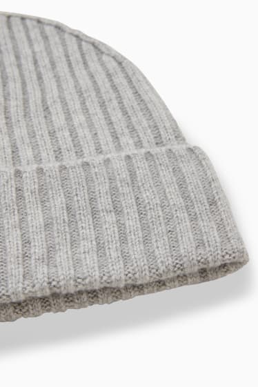 Hommes - Bonnet de maille, en mélange de laine et cachemire - gris clair chiné
