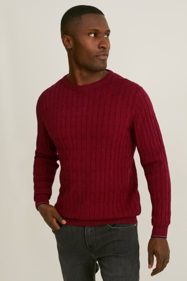 Mężczyźni - Delikatny, dzianinowy sweter z dodatkiem kaszmiru - czerwony