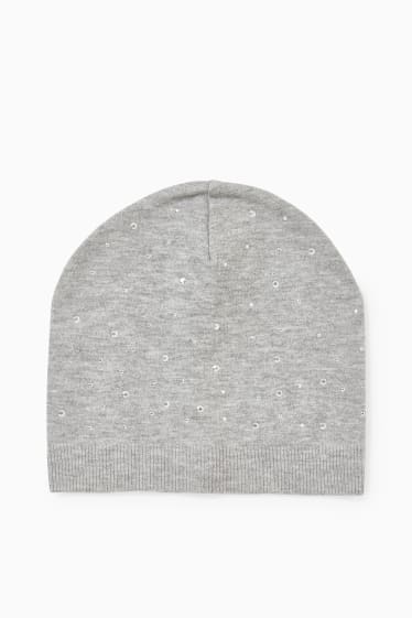Enfants filles - Bonnet en maille - effet brillant - gris clair chiné