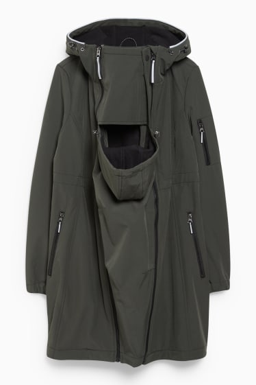 Donna - Giacca soft shell premaman con cappuccio e marsupio - verde scuro