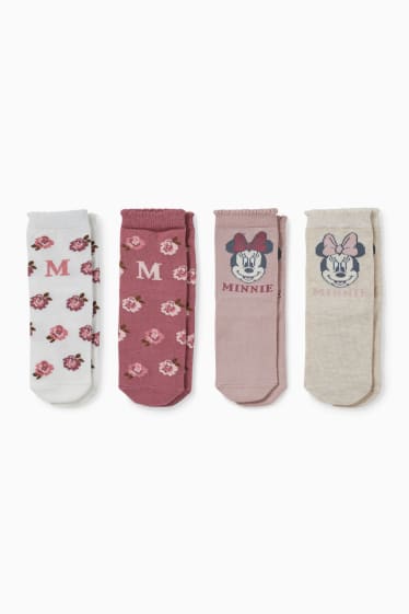 Bébés - Lot de 4 paires - Minnie Mouse - chaussettes pour bébé à motif - rose foncé