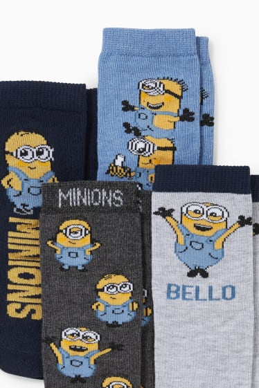 Bébés - Lot de 4 paires - Minions - chaussettes pour bébé à motif - gris / bleu foncé