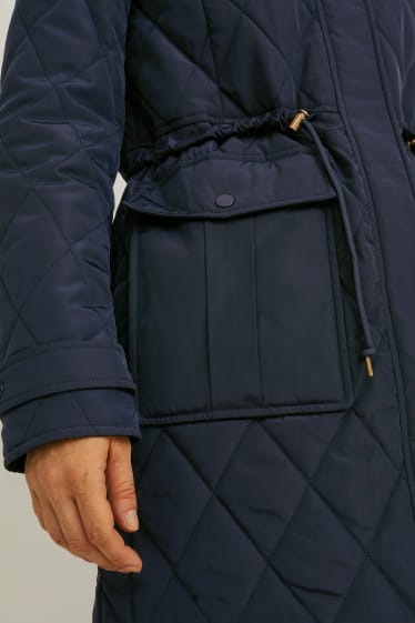 Dames - Gewatteerde jas met capuchon - donkerblauw