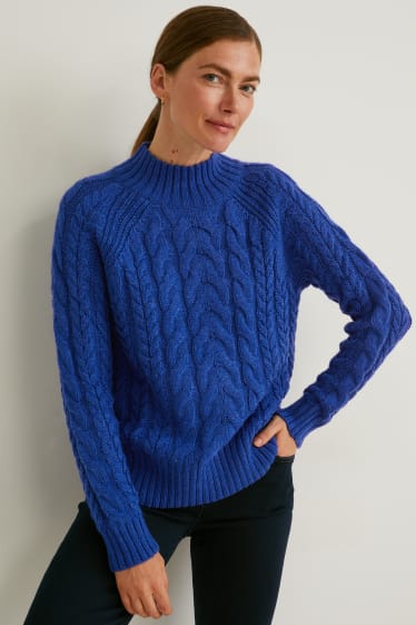 Femmes - Pull - motif tressé - bleu foncé