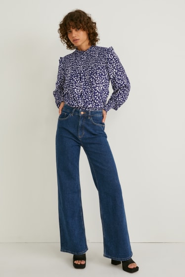 Women - Blouse - patterned - dark blue