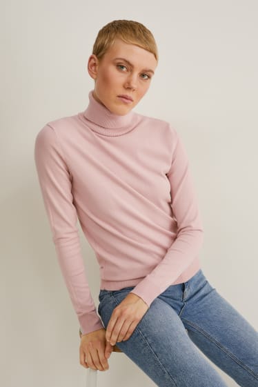 Damen - Rollkragenpullover - rosa