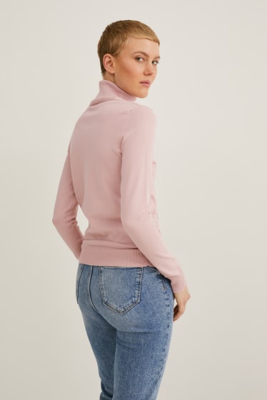 Damen - Rollkragenpullover - rosa