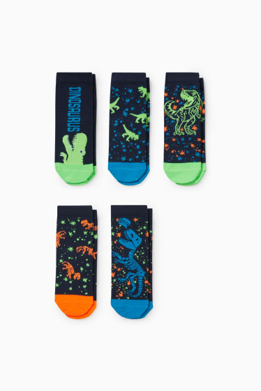 Kinderen - Set van 5 paar - Dino - sokken met motief - donkerblauw